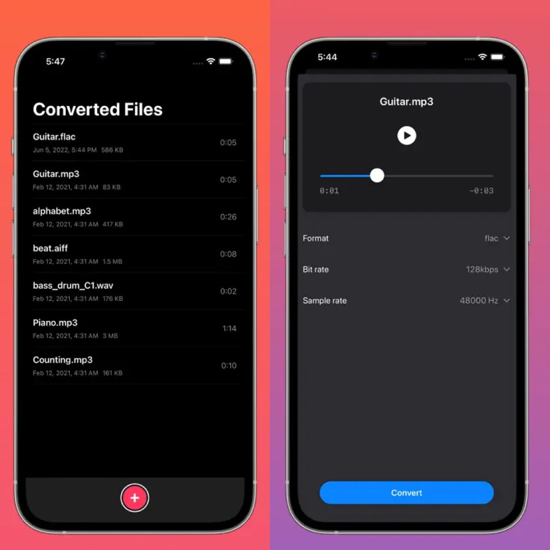 Audio Converter app for converting between audio formats