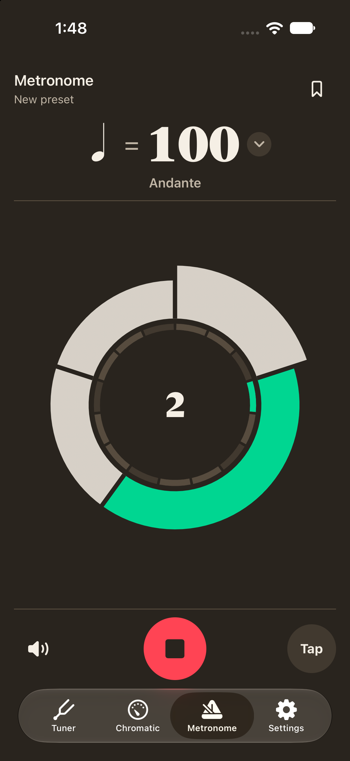 Bağlama Tuner’s circular metronome beat visualisation