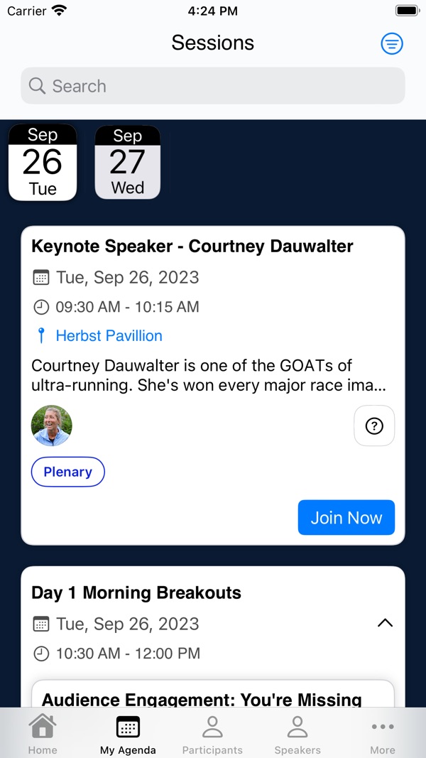 Covision Events session listings and attendee agenda
