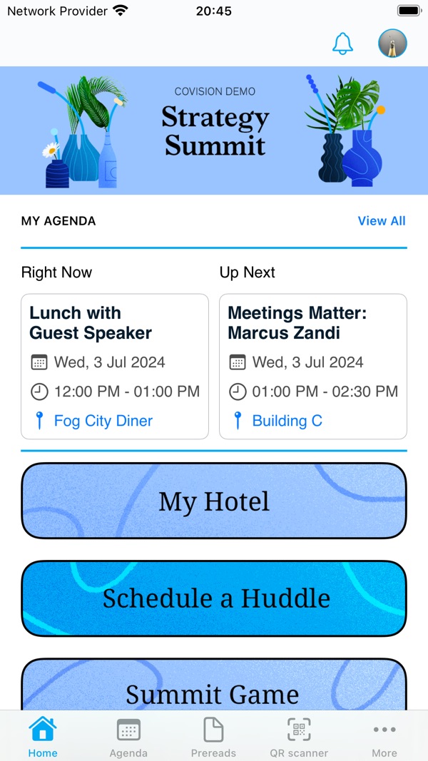 McKinsey Onsite’s programme home screen and personal agenda