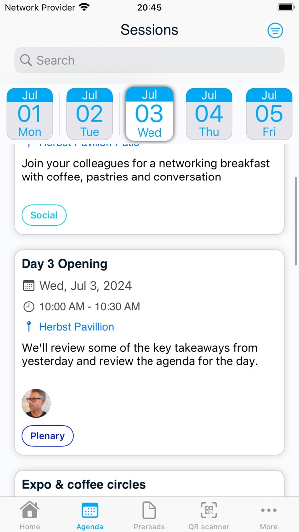 An agenda screen in McKinsey Onsite